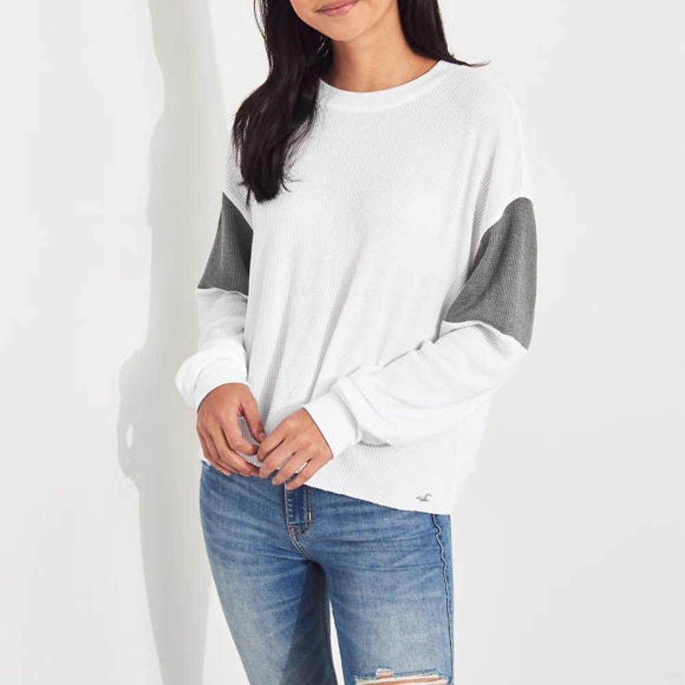 Hollister Long Sleeve Waffle Boyfriend Crewneck
